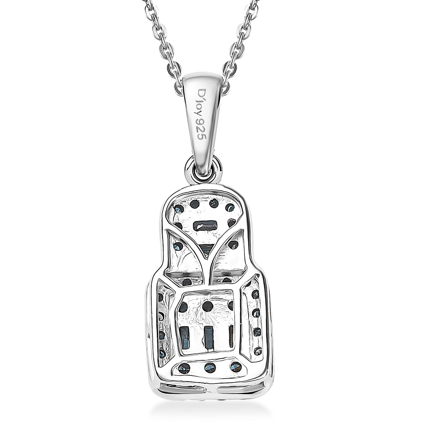 Blue Diamond 0.50 ctw Art Deco Pendant Necklace in Rhodium Over Sterling Silver 20 Inches