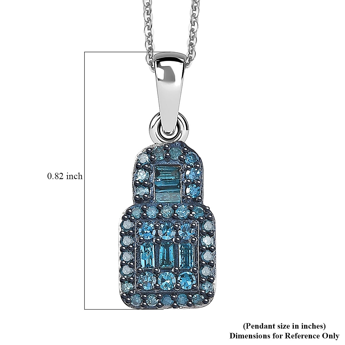 Blue Diamond 0.50 ctw Art Deco Pendant Necklace in Rhodium Over Sterling Silver 20 Inches