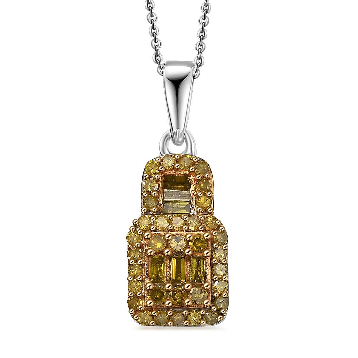 Yellow Diamond 0.50 ctw Art Deco Pendant Necklace in Rhodium Over Sterling Silver 20 Inches