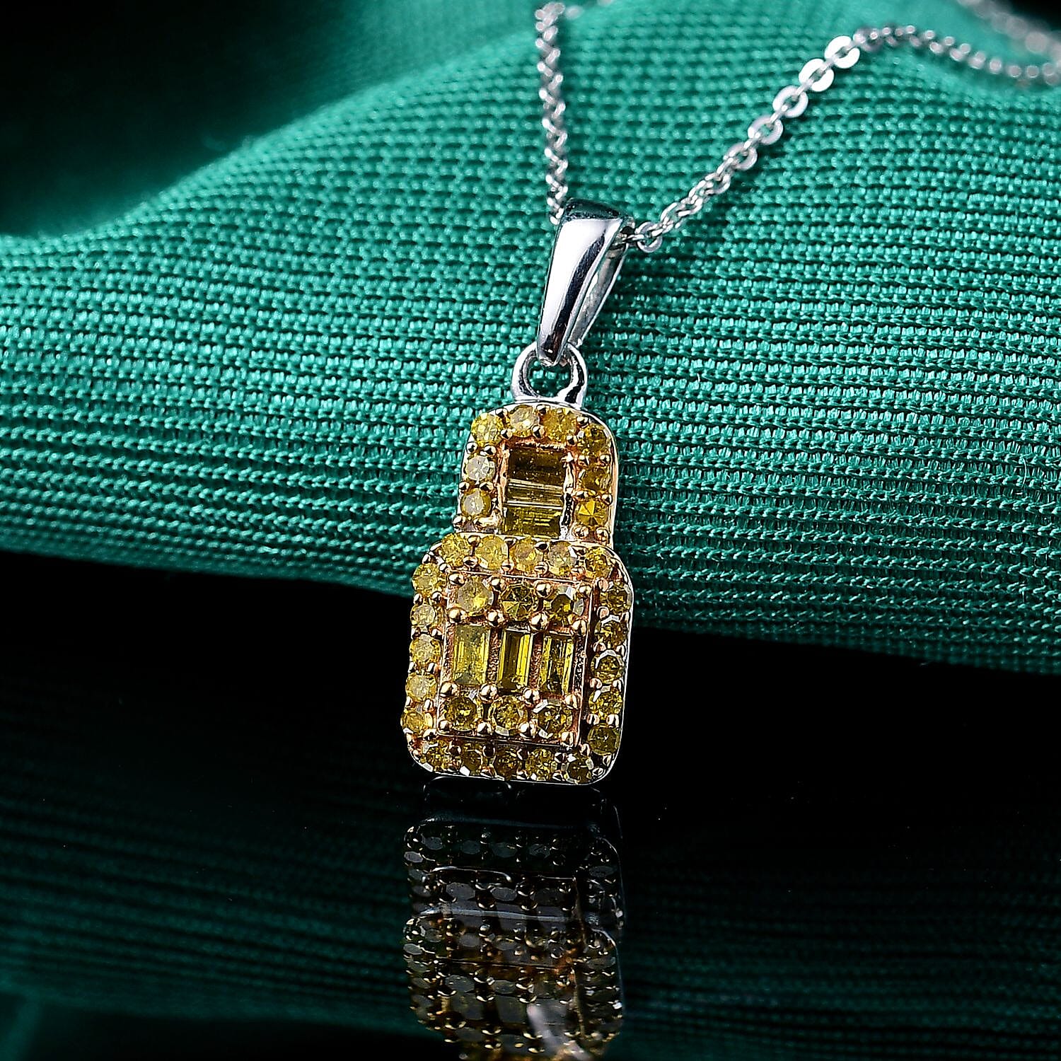 Yellow Diamond 0.50 ctw Art Deco Pendant Necklace in Rhodium Over Sterling Silver 20 Inches