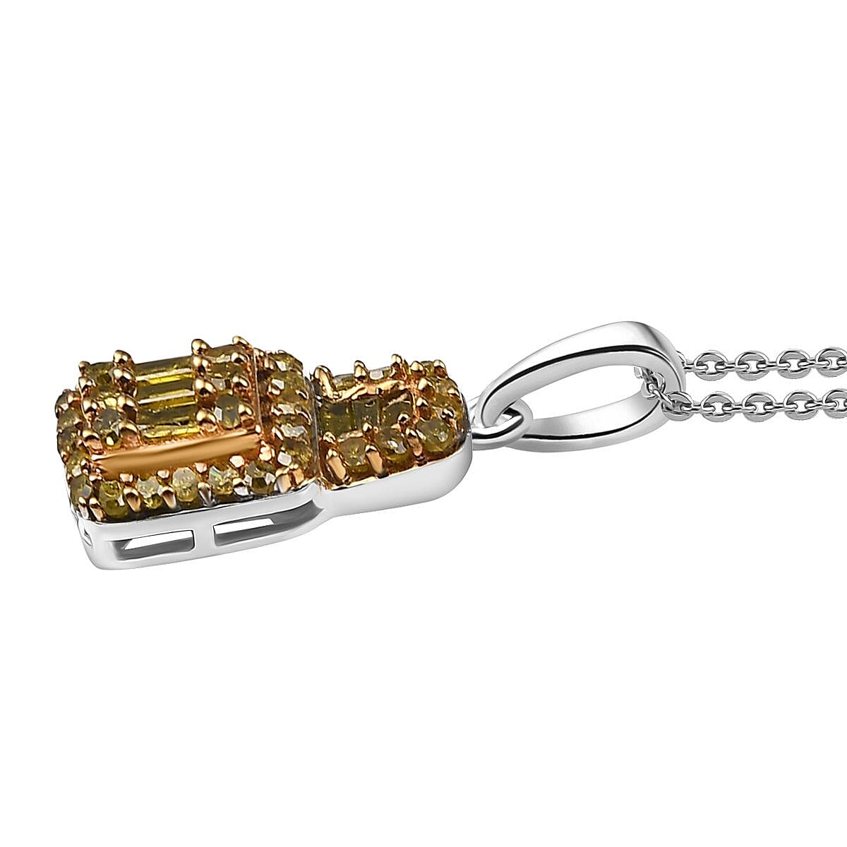 Yellow Diamond 0.50 ctw Art Deco Pendant Necklace in Rhodium Over Sterling Silver 20 Inches