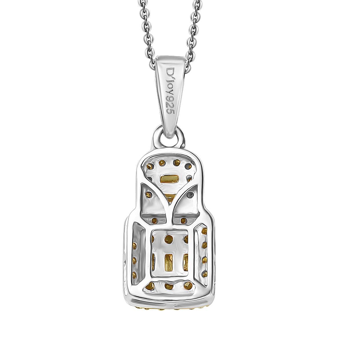 Yellow Diamond 0.50 ctw Art Deco Pendant Necklace in Rhodium Over Sterling Silver 20 Inches