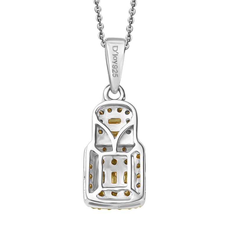 Yellow Diamond 0.50 ctw Art Deco Pendant Necklace in Rhodium Over Sterling Silver 20 Inches