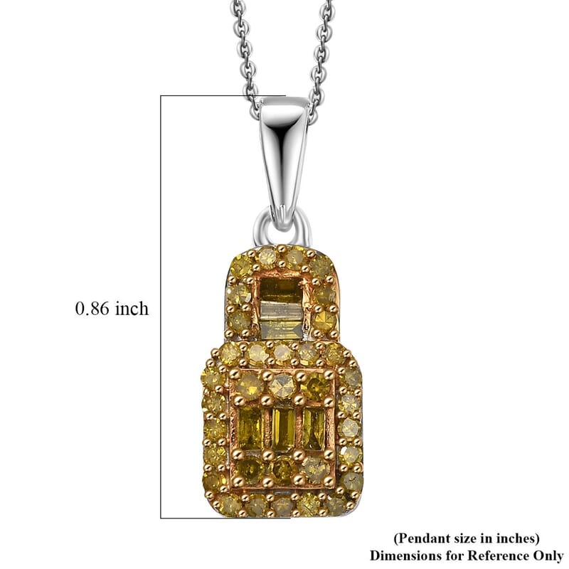 Yellow Diamond 0.50 ctw Art Deco Pendant Necklace in Rhodium Over Sterling Silver 20 Inches