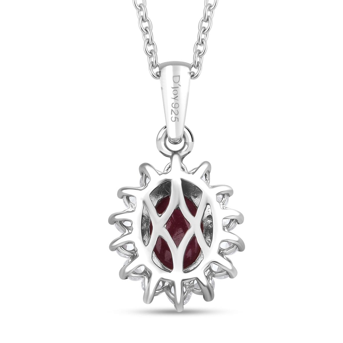 Premium Indian Star Ruby and White Zircon 2.75 ctw Sunburst Pendant Necklace in Rhodium Over Sterling Silver 20 Inches image number 4