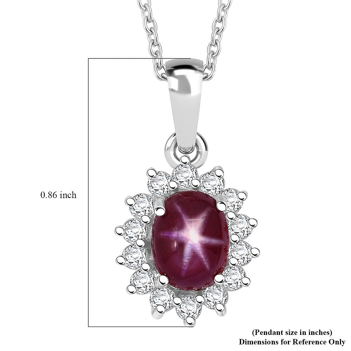 Premium Indian Star Ruby and White Zircon 2.75 ctw Sunburst Pendant Necklace in Rhodium Over Sterling Silver 20 Inches