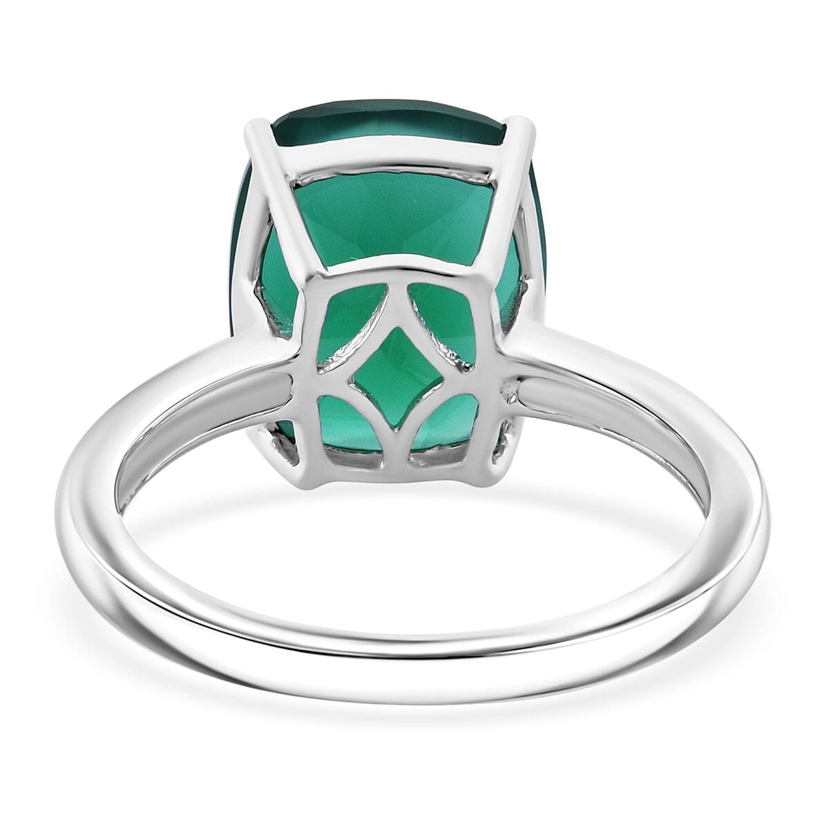 Verde Onyx 13.40 ctw Stud Earrings, Solitaire Ring (Size 5.0) and Pendant in Rhodium Over Sterling Silver with Stainless Steel Necklace 18 Inches image number 4
