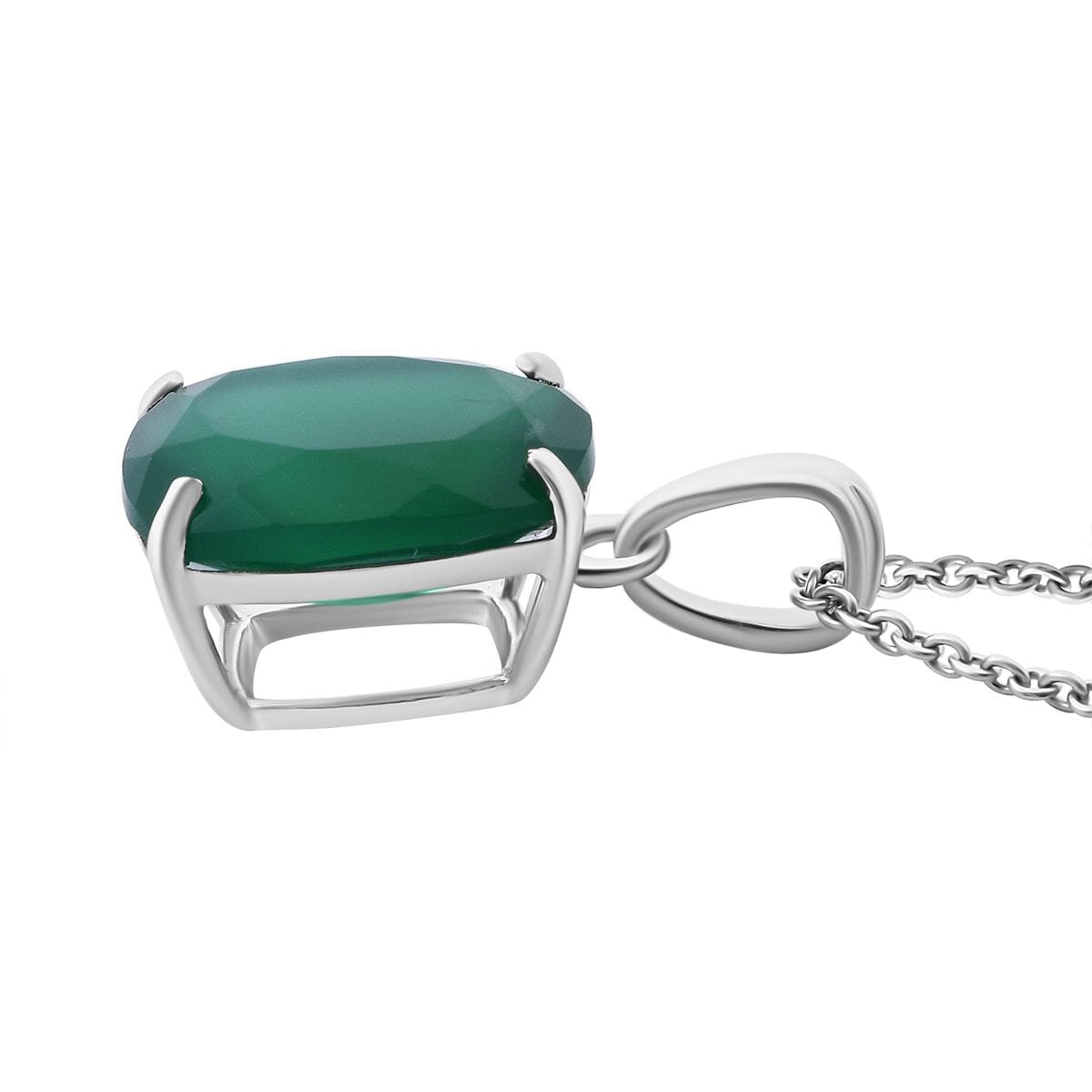 Verde Onyx 13.40 ctw Stud Earrings, Solitaire Ring (Size 5.0) and Pendant in Rhodium Over Sterling Silver with Stainless Steel Necklace 18 Inches image number 6