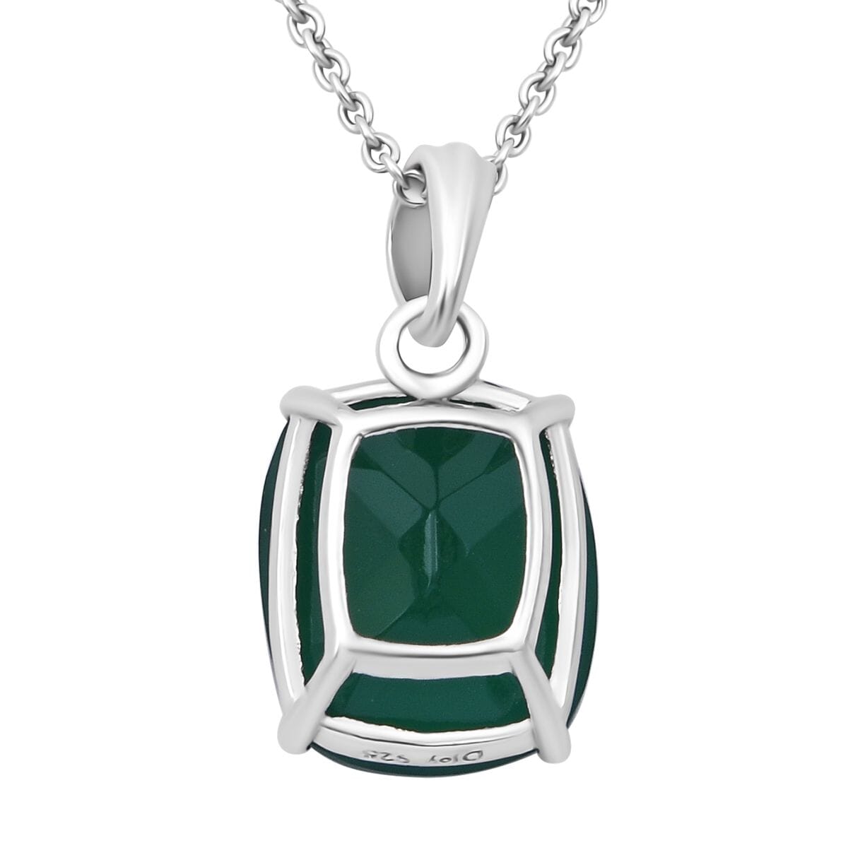 Verde Onyx 13.40 ctw Stud Earrings, Solitaire Ring (Size 5.0) and Pendant in Rhodium Over Sterling Silver with Stainless Steel Necklace 18 Inches image number 7