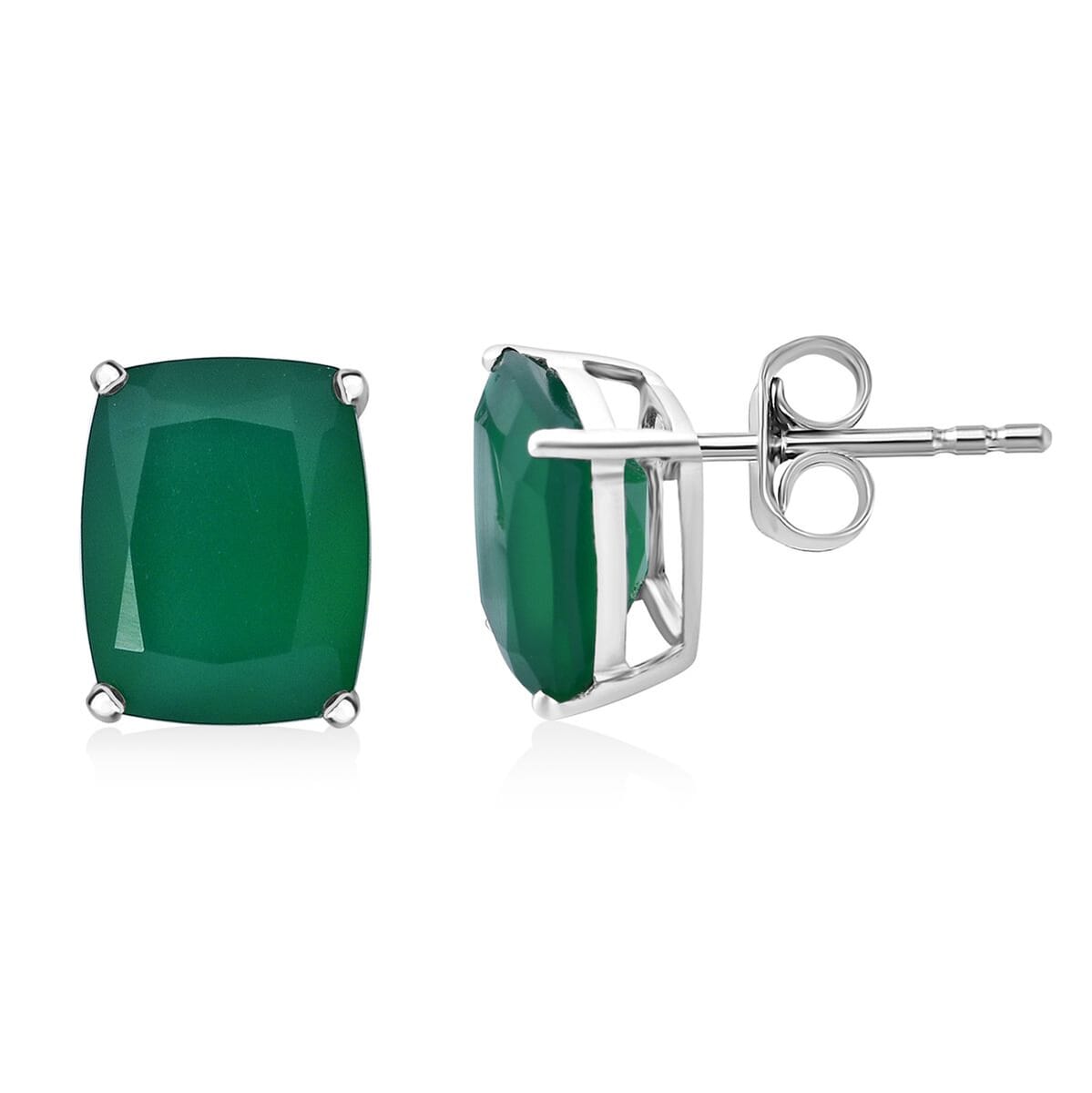 Verde Onyx 13.40 ctw Stud Earrings, Solitaire Ring (Size 5.0) and Pendant in Rhodium Over Sterling Silver with Stainless Steel Necklace 18 Inches image number 8