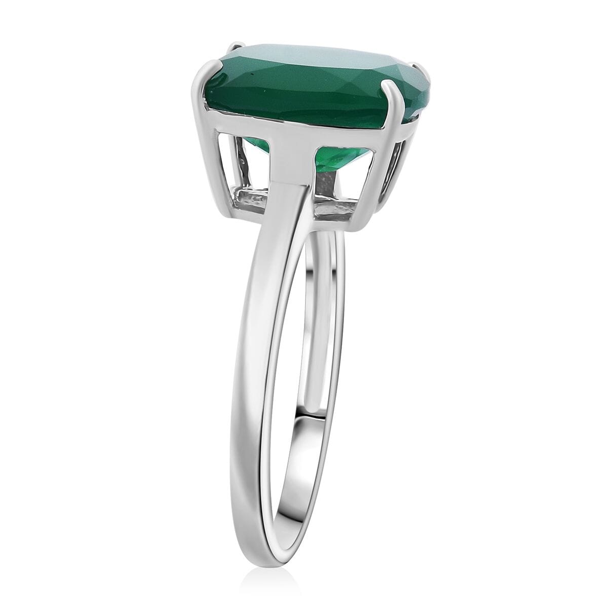 Verde Onyx 13.40 ctw Stud Earrings, Solitaire Ring (Size 7.0) and Pendant in Rhodium Over Sterling Silver with Stainless Steel Necklace 18 Inches image number 3