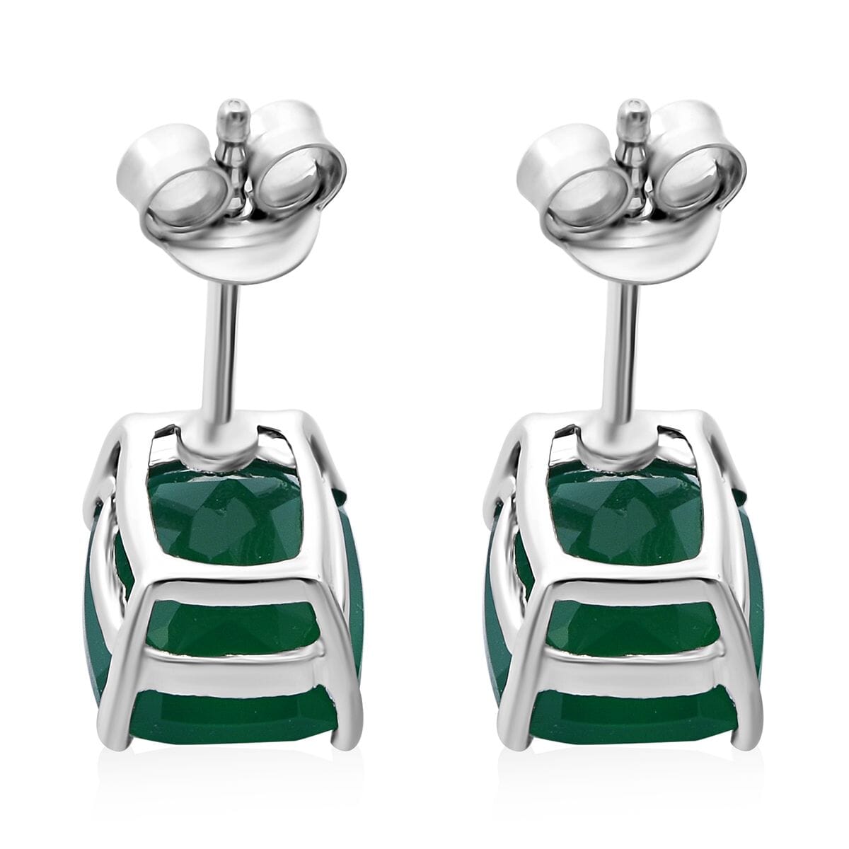 Verde Onyx 13.40 ctw Stud Earrings, Solitaire Ring (Size 7.0) and Pendant in Rhodium Over Sterling Silver with Stainless Steel Necklace 18 Inches image number 9