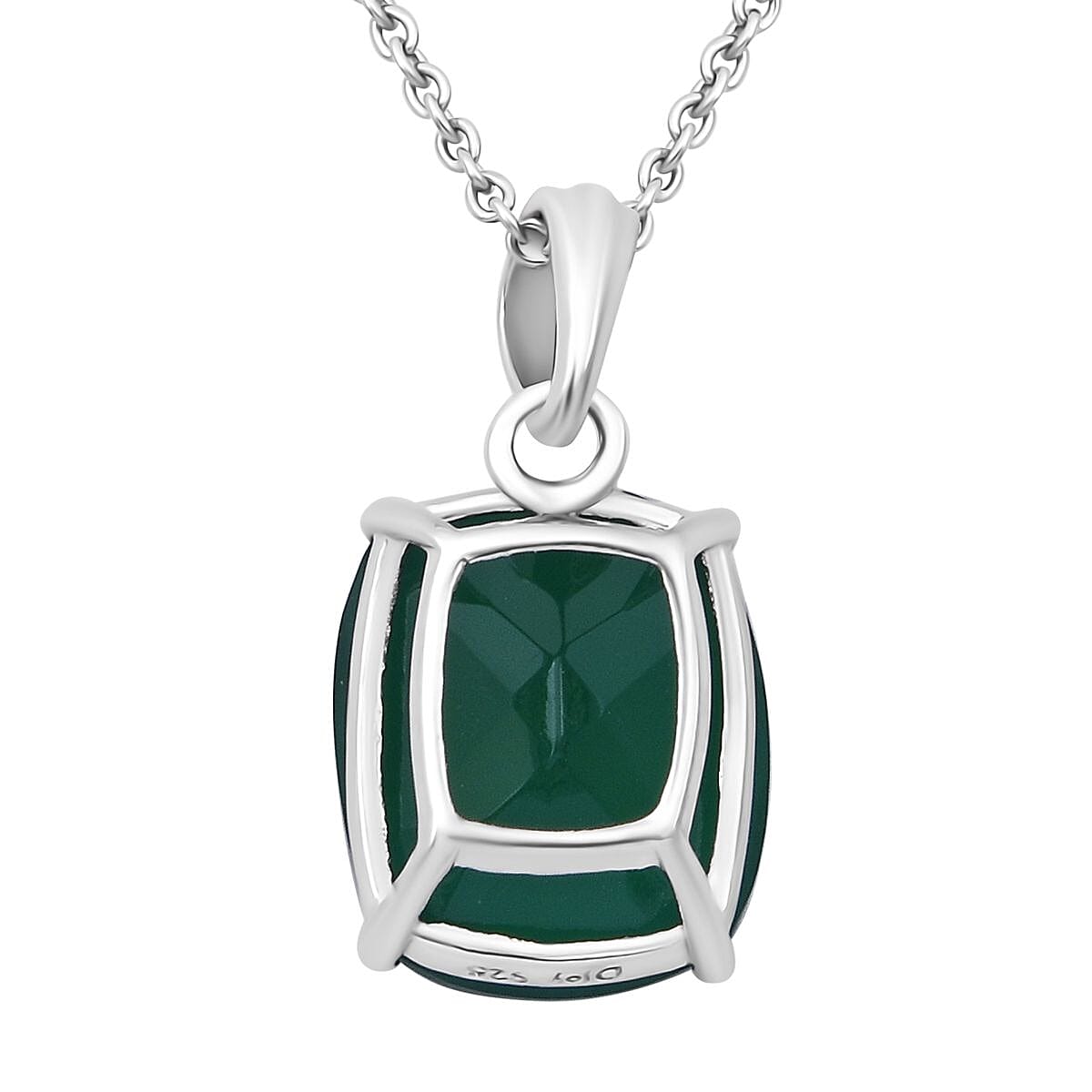 Verde Onyx 13.40 ctw Stud Earrings, Solitaire Ring (Size 8.0) and Pendant in Rhodium Over Sterling Silver with Stainless Steel Necklace 18 Inches image number 7