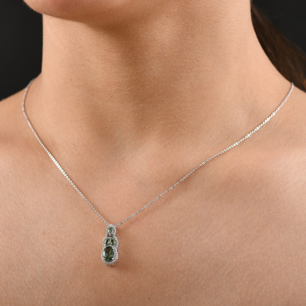 Malagasy Pine Apatite and White Zircon 1.50 ctw Art Deco Pendant Necklace in Rhodium Over Sterling Silver 20 Inches image number 2