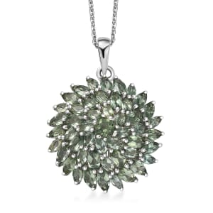 Malagasy Pine Apatite 6.50 ctw Flower Pendant Necklaace in Rhodium Over Sterling Silver 20 Inches