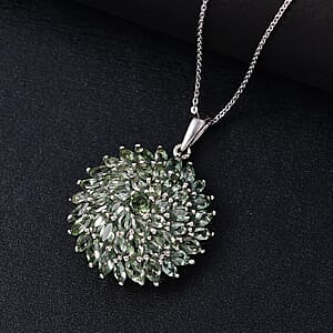 D'Joy Malagasy Pine Apatite 6.50 ctw Flower Pendant Necklaace in Rhodium Over Sterling Silver 20 Inches
