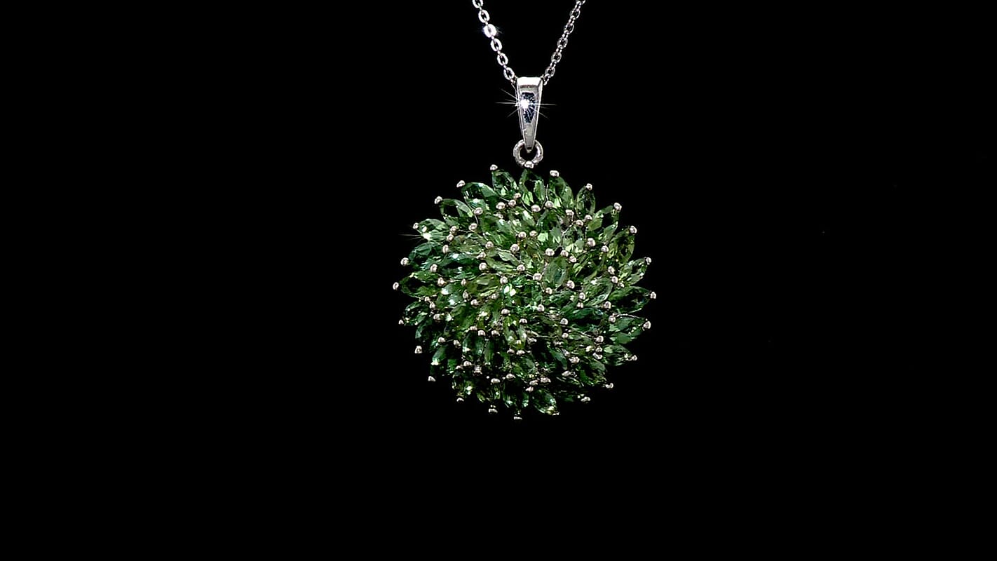 D'Joy Malagasy Pine Apatite 6.50 ctw Flower Pendant Necklaace in Rhodium Over Sterling Silver 20 Inches