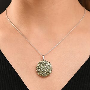 D'Joy Malagasy Pine Apatite 6.50 ctw Flower Pendant Necklaace in Rhodium Over Sterling Silver 20 Inches