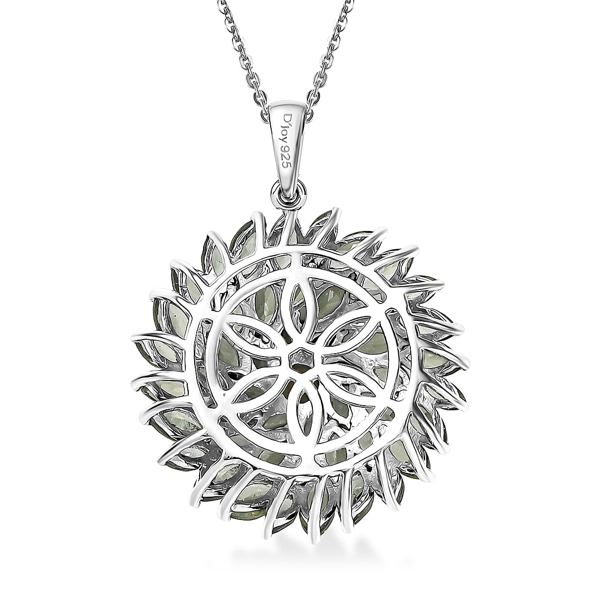 D'Joy Malagasy Pine Apatite 6.50 ctw Flower Pendant Necklaace in Rhodium Over Sterling Silver 20 Inches