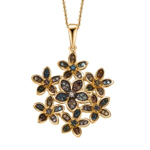 Multi Color Diamond 0.50 ctw Blooming Brilliance Pendant Necklace in 18K Vermeil Yellow Gold Over Sterling Silver 20 Inches 