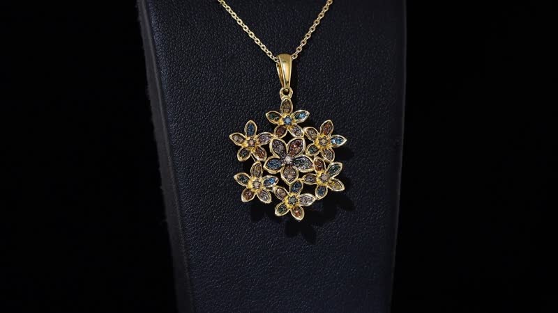 D'Joy Multi Color Diamond 0.50 ctw Blooming Brilliance Pendant Necklace in 18K Vermeil Yellow Gold Over Sterling Silver 20 Inches