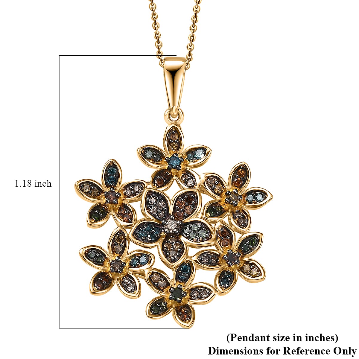 D'Joy Multi Color Diamond 0.50 ctw Blooming Brilliance Pendant Necklace in 18K Vermeil Yellow Gold Over Sterling Silver 20 Inches 