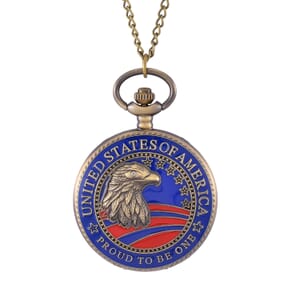 Strada Japanese Movement Coin Eagle Head Pattern Pocket Watch with Chain (36 Inches) and American Flag Pattern Kinono
