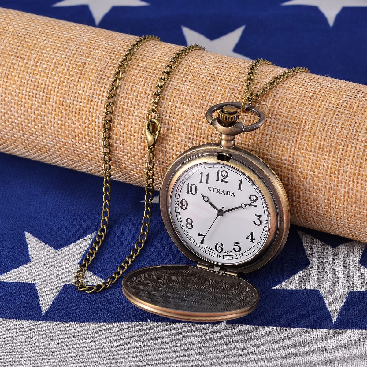 Strada Japanese Movement Coin Eagle Head Pattern Pocket Watch with Chain (36 Inches) and American Flag Pattern Kimono image number 5