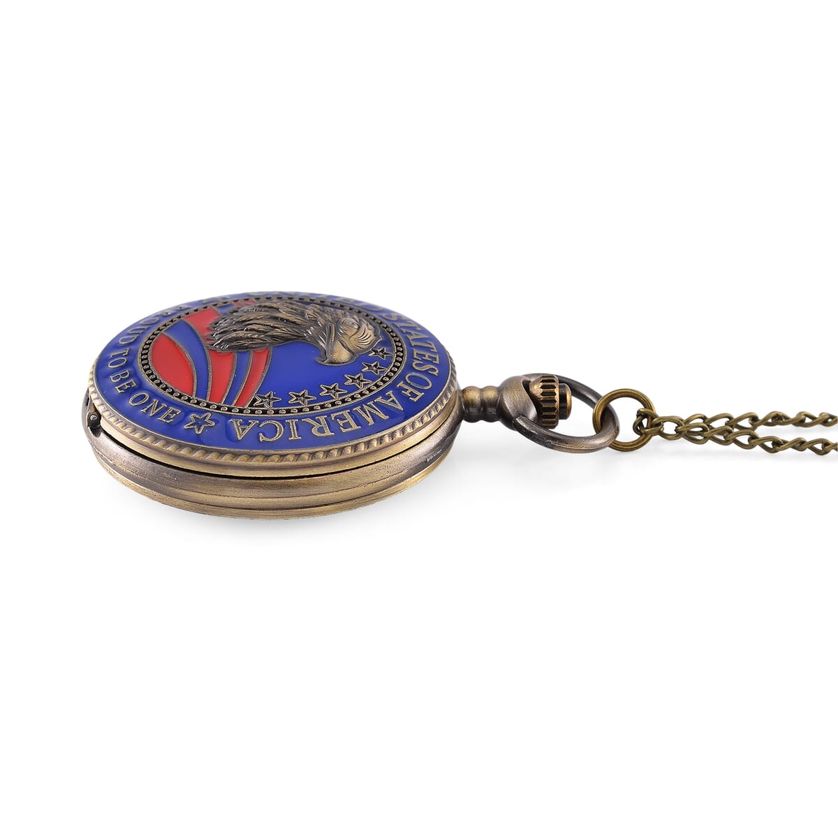 Strada Japanese Movement Coin Eagle Head Pattern Pocket Watch with Chain (36 Inches) and American Flag Pattern Kimono image number 6