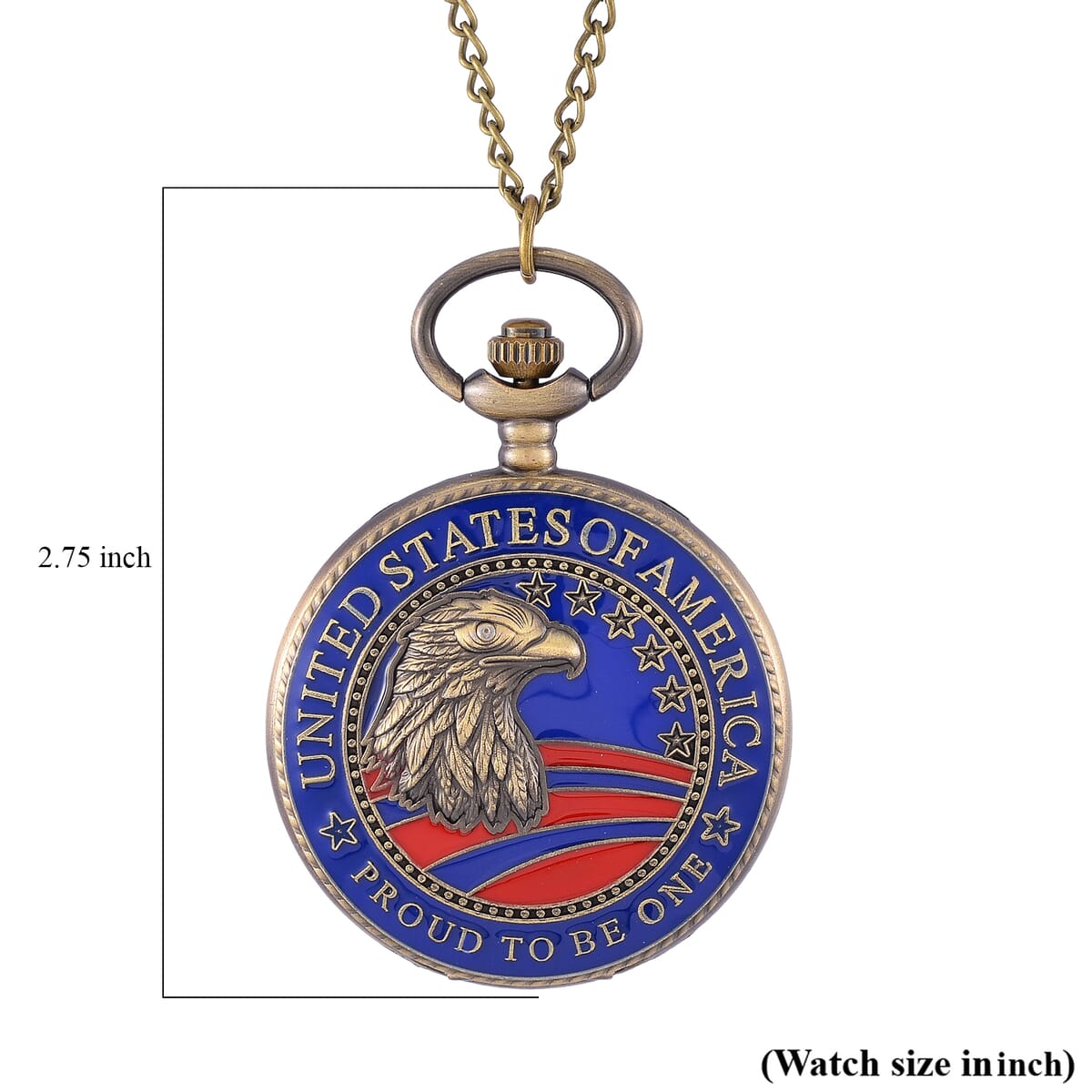 Strada Japanese Movement Coin Eagle Head Pattern Pocket Watch with Chain (36 Inches) and American Flag Pattern Kimono image number 11