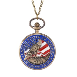 Strada Japanese Movement Eagle with USA Flag Pattern Pocket Watch with Chain (36 Inches) and American Flag Pattern Kimono