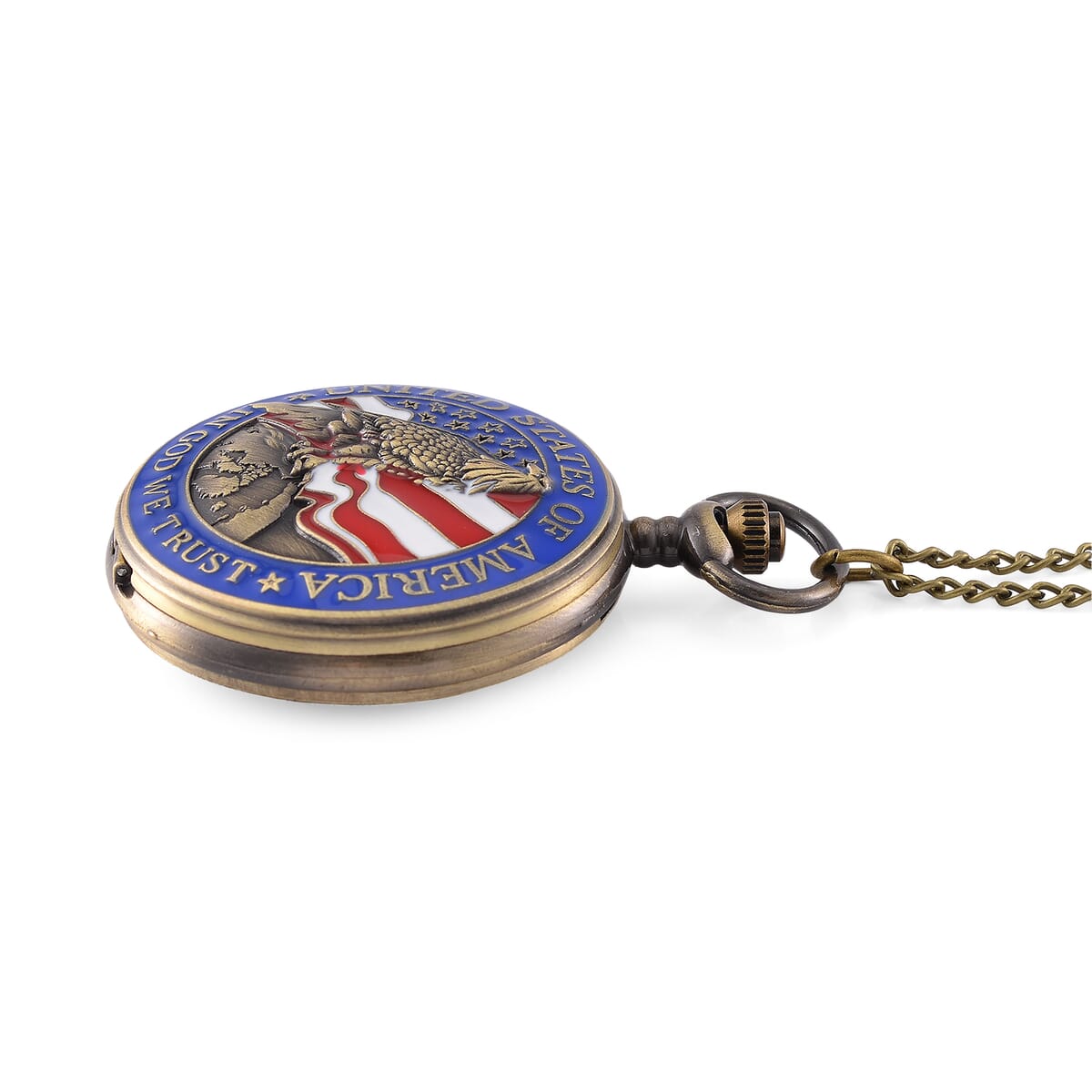 Strada Japanese Movement Eagle with USA Flag Pattern Pocket Watch with Chain (36 Inches) and American Flag Pattern Kimono image number 6