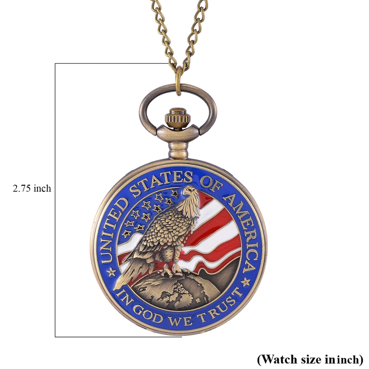 Strada Japanese Movement Eagle with USA Flag Pattern Pocket Watch with Chain (36 Inches) and American Flag Pattern Kimono image number 11