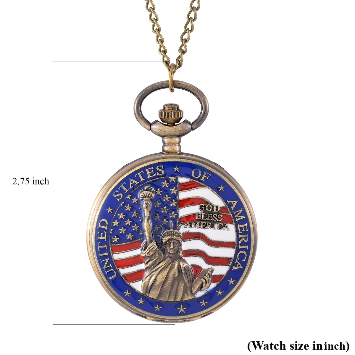 Strada Japanese Movement Statue of Liberty with USA Flag Pattern Pocket Watch with Chain (36 Inches) and American Flag Pattern Kimono image number 11