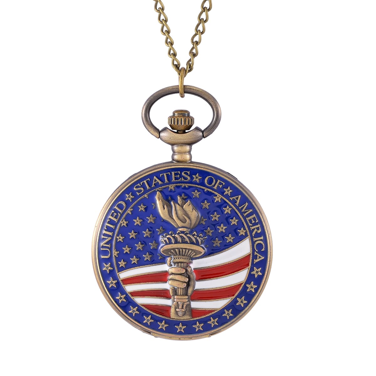 Strada Japanese Movement Torch with USA Flag Pattern Pocket Watch with Chain (36 Inches) and American Flag Pattern Kimono image number 0