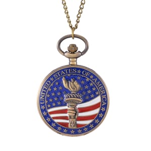 Strada Japanese Movement Torch with USA Flag Pattern Pocket Watch with Chain (36 Inches) and American Flag Pattern Kinono