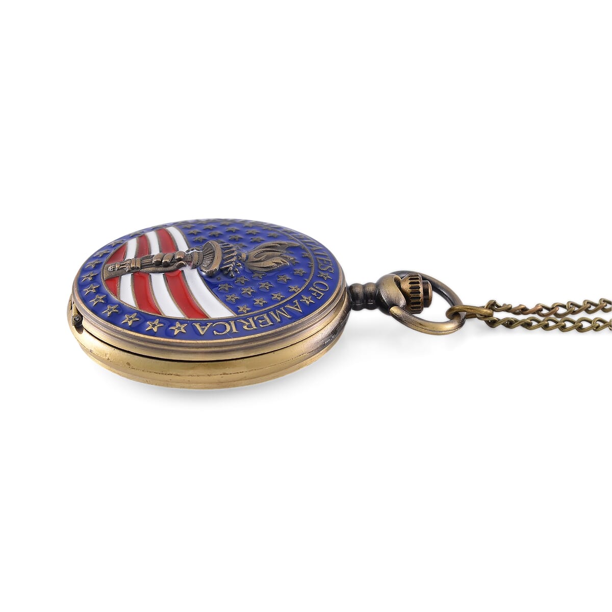 Strada Japanese Movement Torch with USA Flag Pattern Pocket Watch with Chain (36 Inches) and American Flag Pattern Kimono image number 6