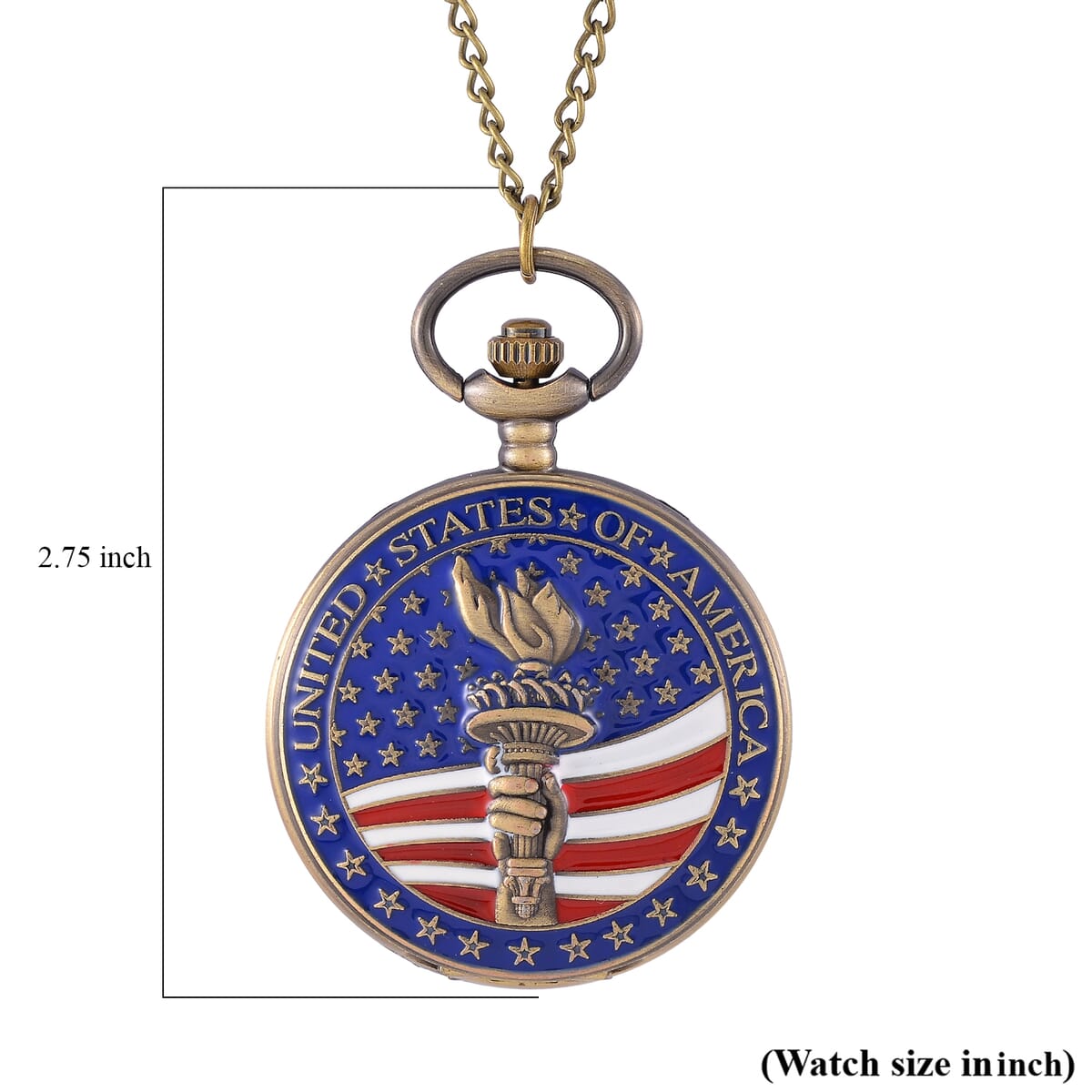 Strada Japanese Movement Torch with USA Flag Pattern Pocket Watch with Chain (36 Inches) and American Flag Pattern Kimono image number 11