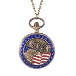 Strada Japanese Movement Eagle Head with USA Flag Pattern Pocket Watch with Chain (36 Inches) and American Flag Pattern Kinono