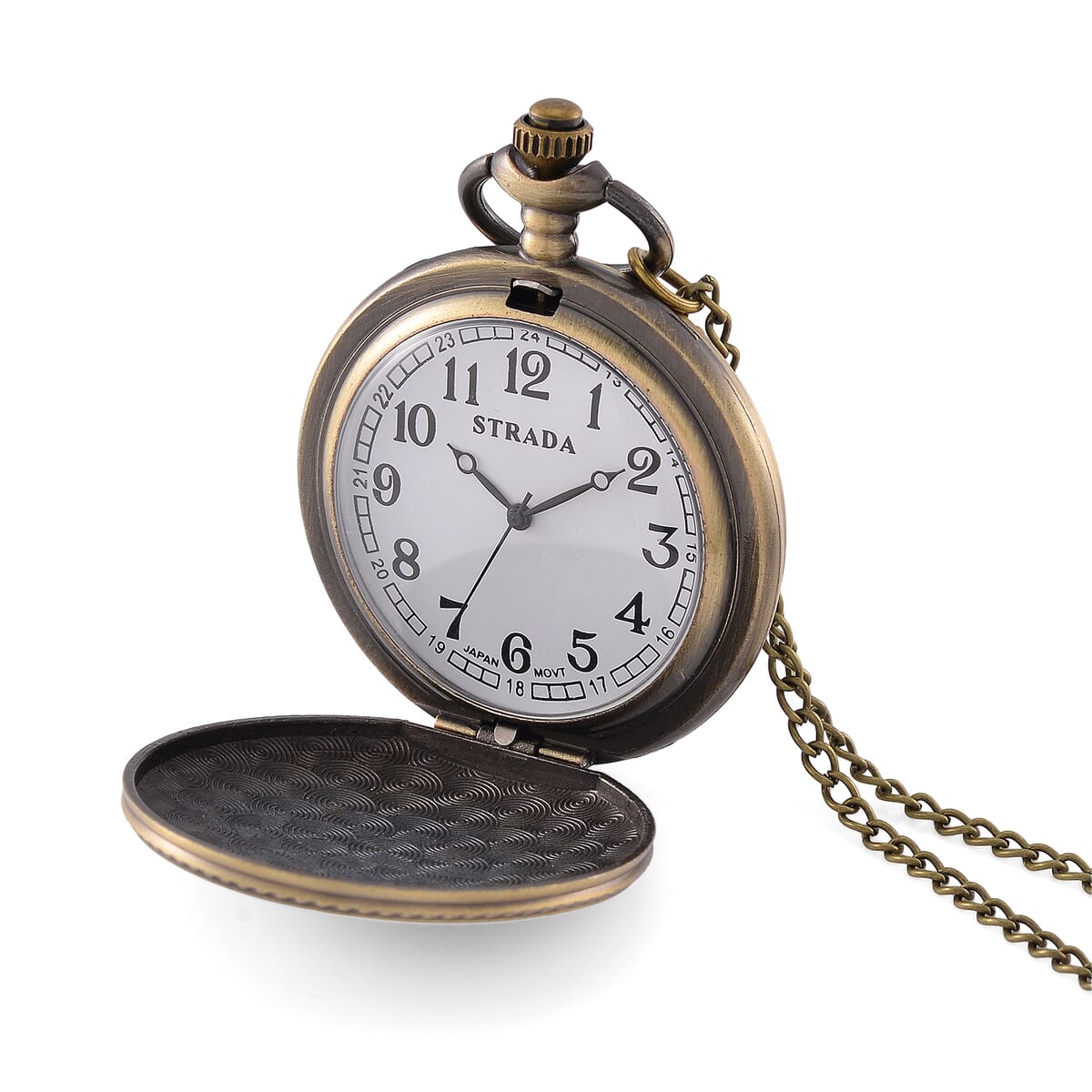 Strada Japanese Movement Eagle Head with USA Flag Pattern Pocket Watch with Chain (36 Inches) and American Flag Pattern Kinono image number 9