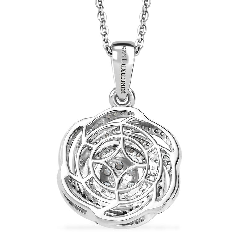 Luxuriant Lab Grown Diamond G-H SI 1.00 ctw Spiral Pendant Necklace in Rhodium Over Sterling Silver 20 Inches