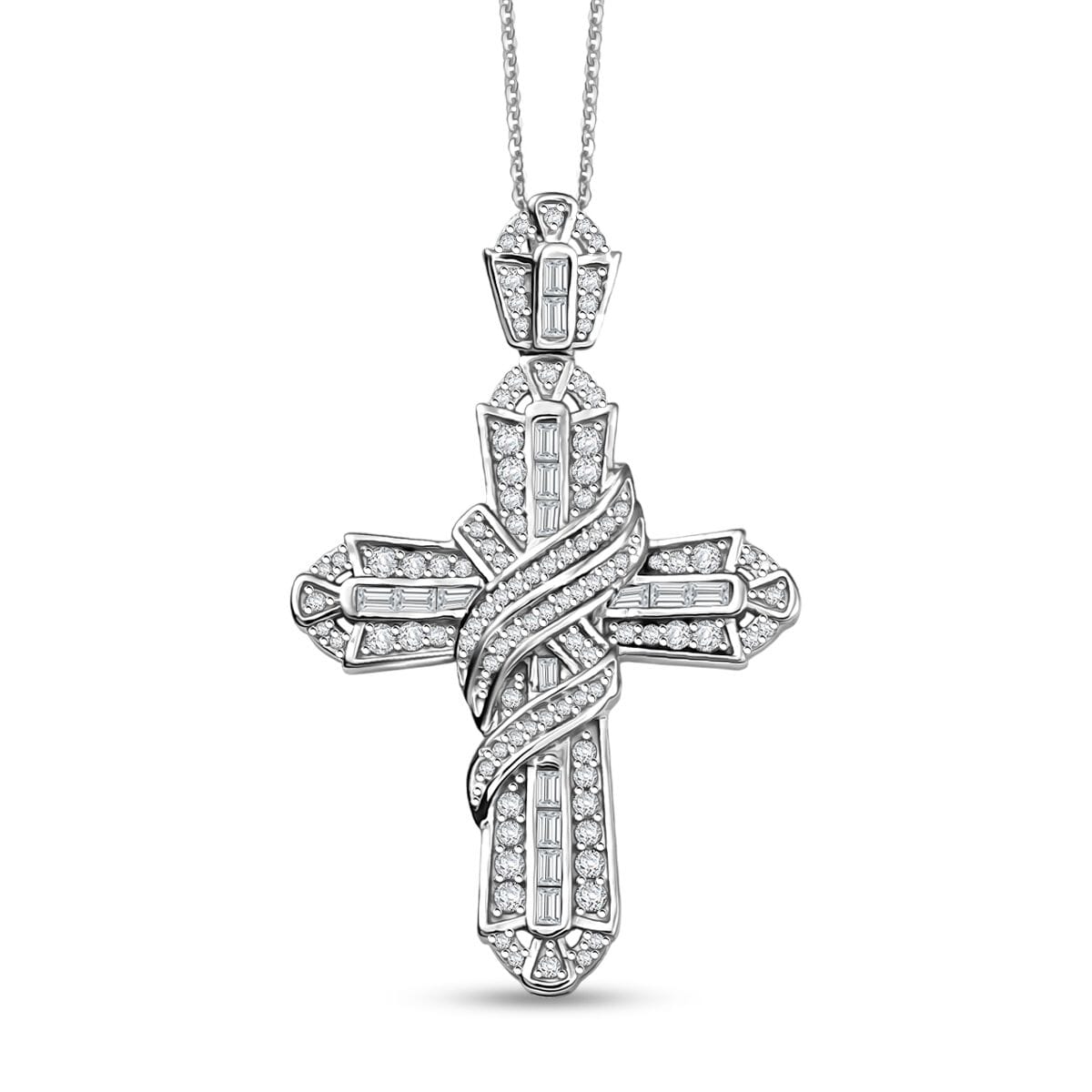 Diamond 1.00 ctw Eternal Cross Pendant Necklace in Rhodium Over Sterling Silver 20 Inches image number 0