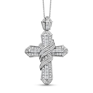 Diamond 1.00 ctw Eternal Cross Pendant Necklace in Rhodium Over Sterling Silver 20 Inches