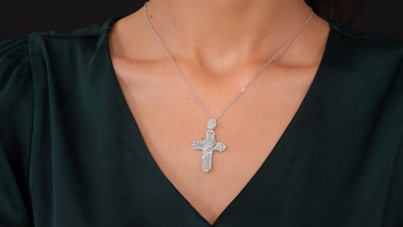 Diamond 1.00 ctw Cross Pendant Necklace in Rhodium Over Sterling Silver 20 Inches