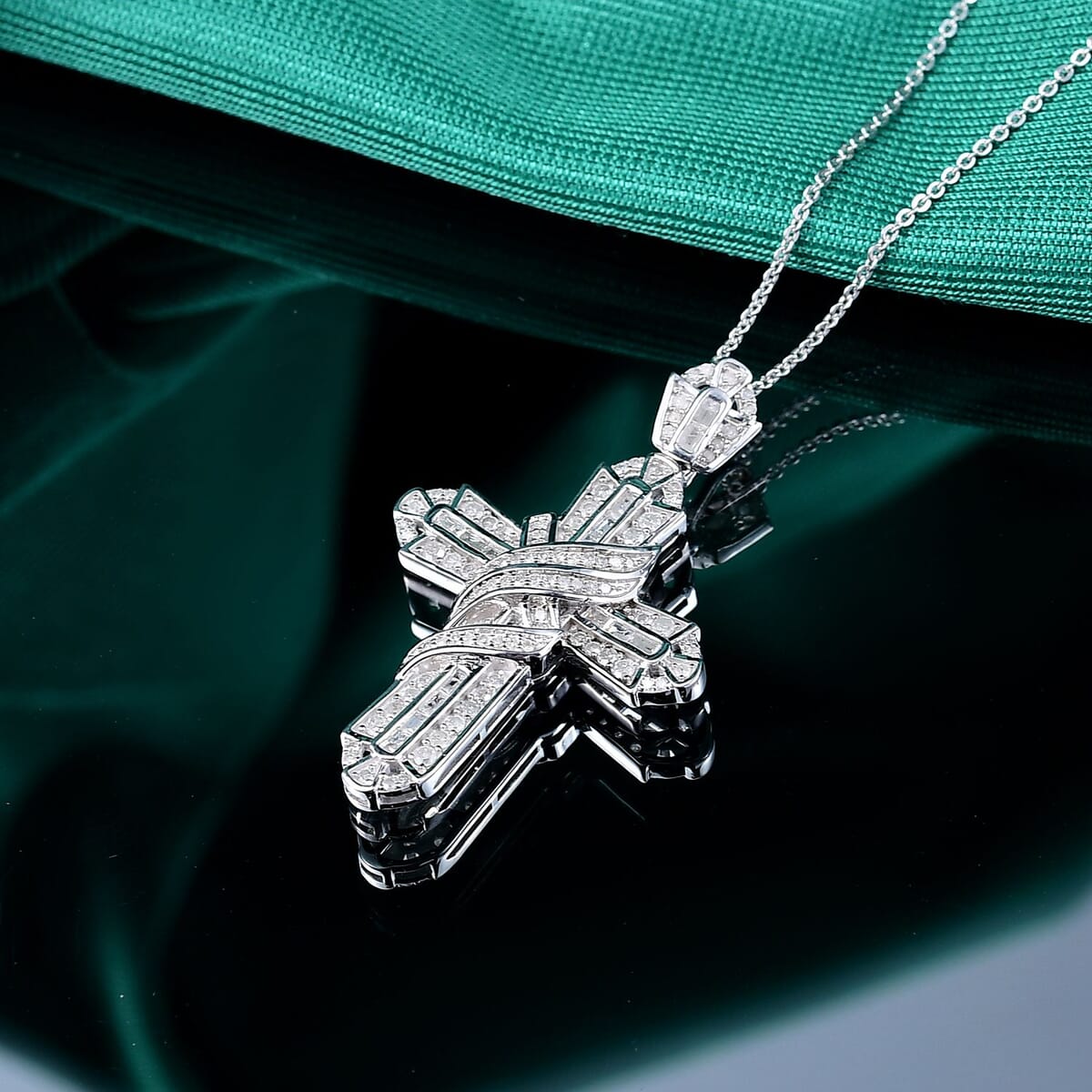 Diamond 1.00 ctw Eternal Cross Pendant Necklace in Rhodium Over Sterling Silver 20 Inches image number 1