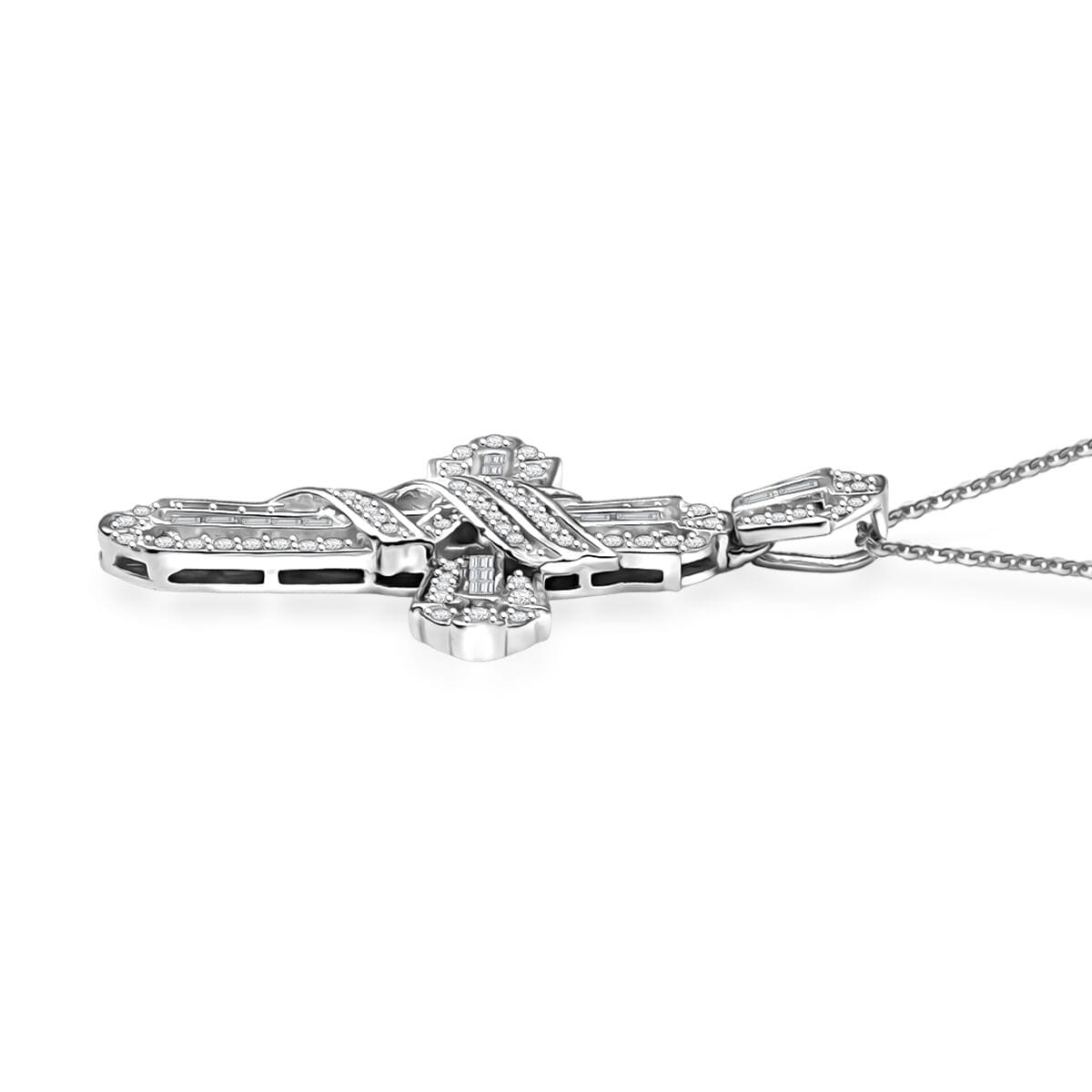 Diamond 1.00 ctw Eternal Cross Pendant Necklace in Rhodium Over Sterling Silver 20 Inches image number 3