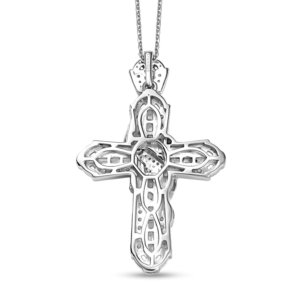 Diamond 1.00 ctw Eternal Cross Pendant Necklace in Rhodium Over Sterling Silver 20 Inches image number 4