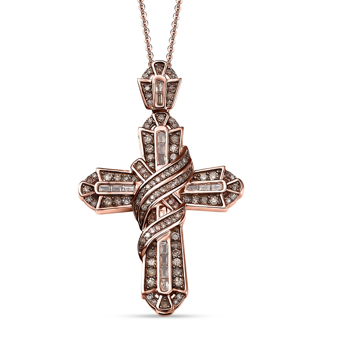 Natural Champagne Diamond 1.00 ctw Eternal Cross Pendant Necklace in 18K Vermeil Rose Gold Over Sterling Silver 20 Inches image number 0