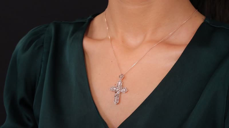 Diamond 1.00 ctw Cross Pendant Necklace in Rhodium Over Sterling Silver 20 Inches