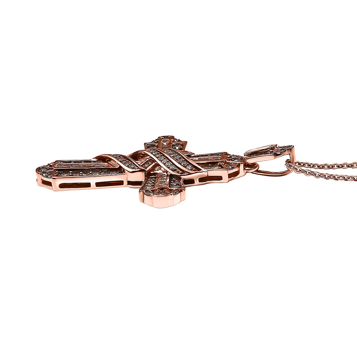 Natural Champagne Diamond 1.00 ctw Eternal Cross Pendant Necklace in 18K Vermeil Rose Gold Over Sterling Silver 20 Inches